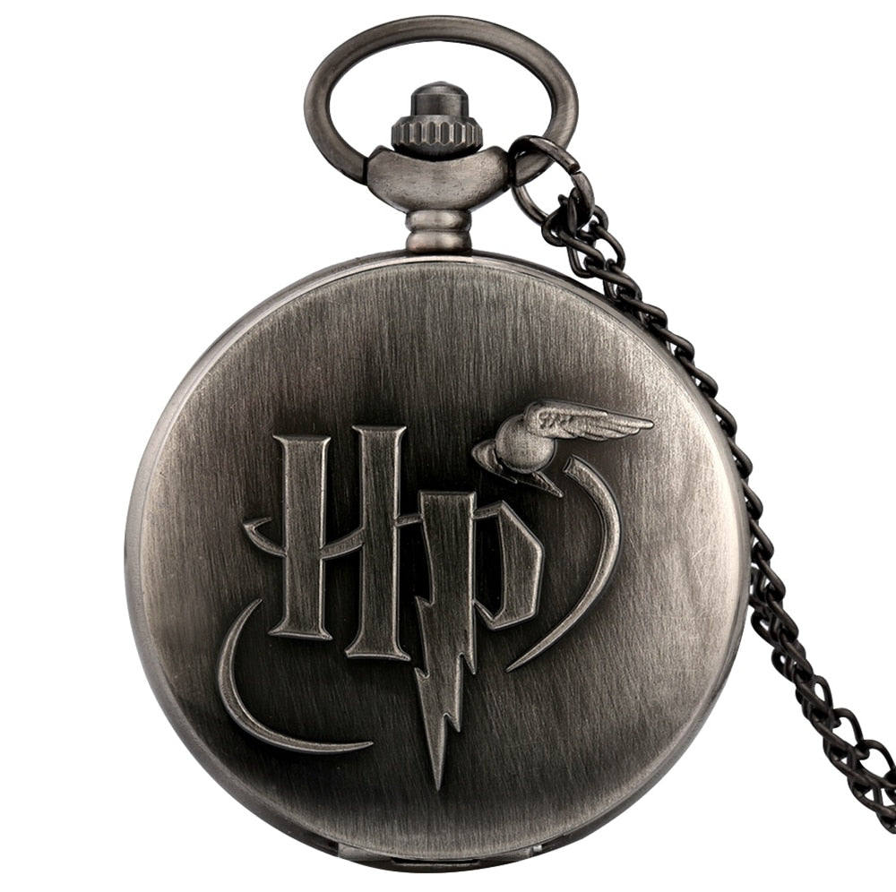 Retro Black/Gray HP Design Snitch Ball Quartz Pocket Watch Necklace Chain harried Pendant Pocket Watch Clock Gifts for Men Women