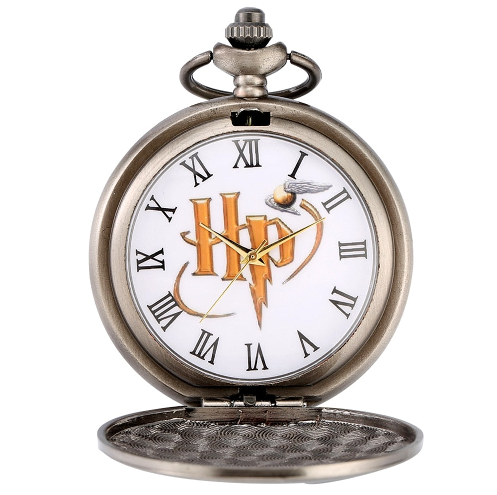 Retro Black/Gray HP Design Snitch Ball Quartz Pocket Watch Necklace Chain harried Pendant Pocket Watch Clock Gifts for Men Women