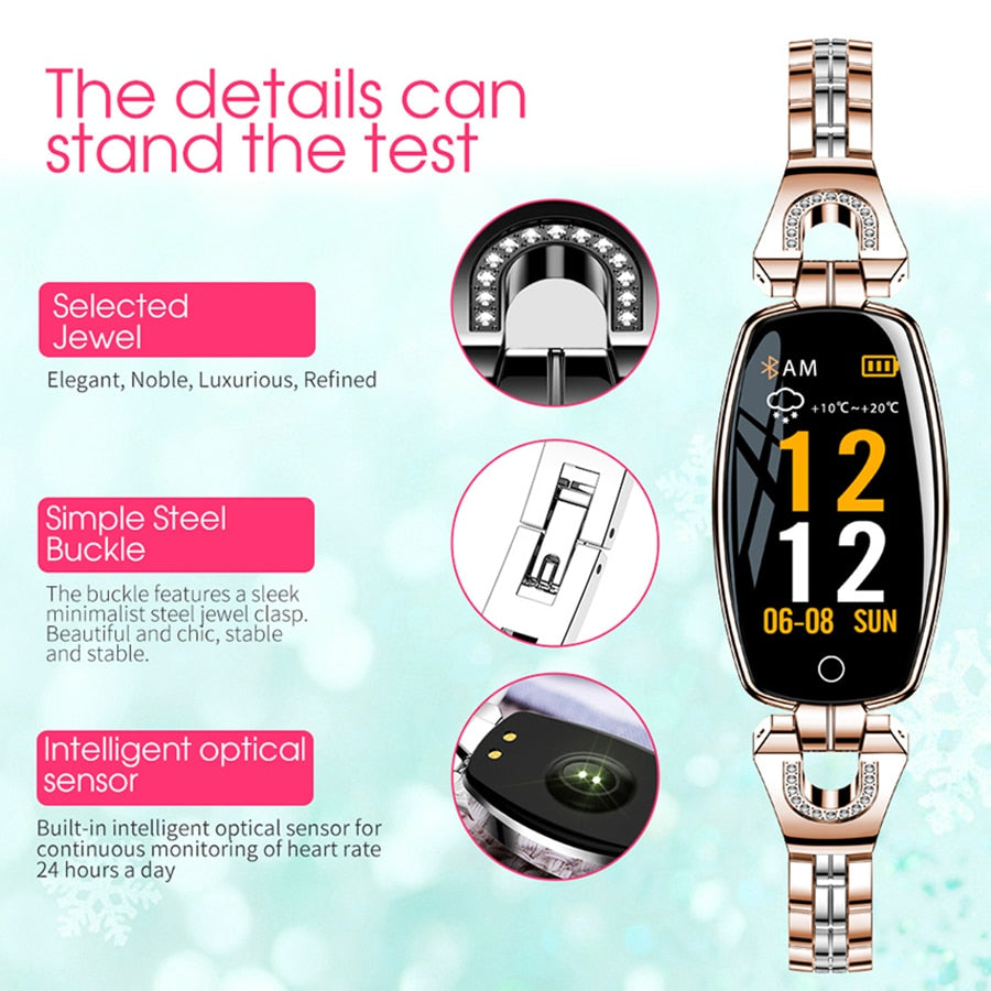 Fashion Women Smart Watch 0.96" OLED Heart Rate Blood Pressure Monitor Pedometer Fitness Tracker Waterproof Smartwatch