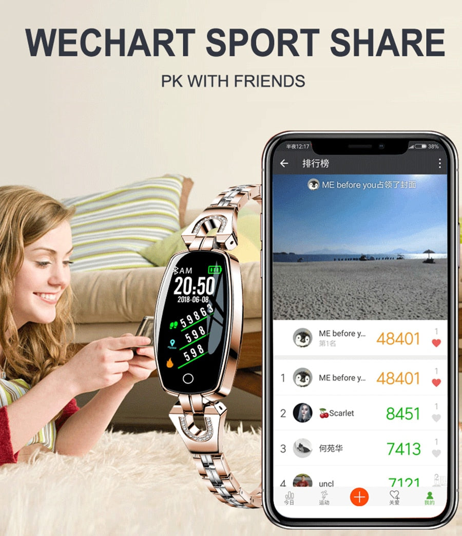 Fashion Women Smart Watch 0.96" OLED Heart Rate Blood Pressure Monitor Pedometer Fitness Tracker Waterproof Smartwatch