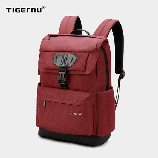 Tigernu Fashion Women Red USB Recharging School Bag Backpack for Teenagers Girls Anti theft Female Male Mochila 15.6 Laptop Bag