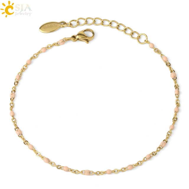 CSJA Luxury Stainless Steel Bracelets for Woman Golden Color Link Chain Beads Ladies Bracelet Femme 2021 Jewelry Pulseira S570