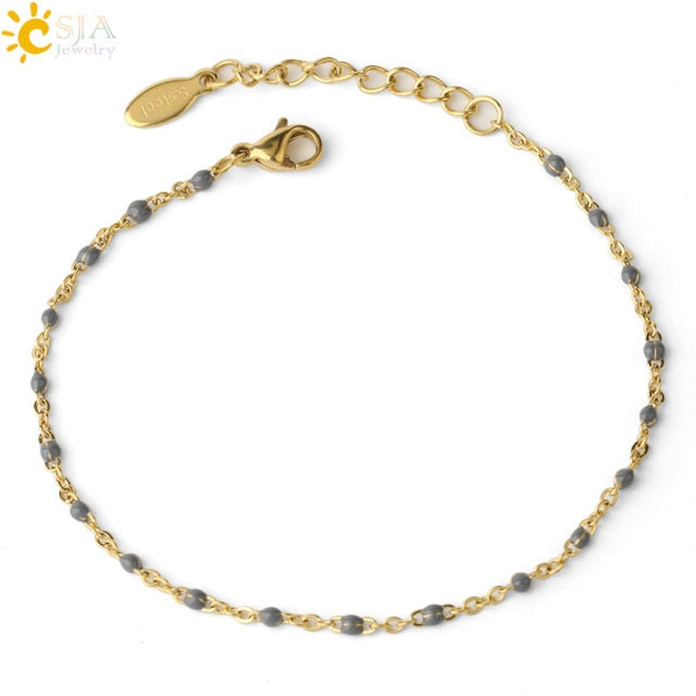 CSJA Luxury Stainless Steel Bracelets for Woman Golden Color Link Chain Beads Ladies Bracelet Femme 2021 Jewelry Pulseira S570