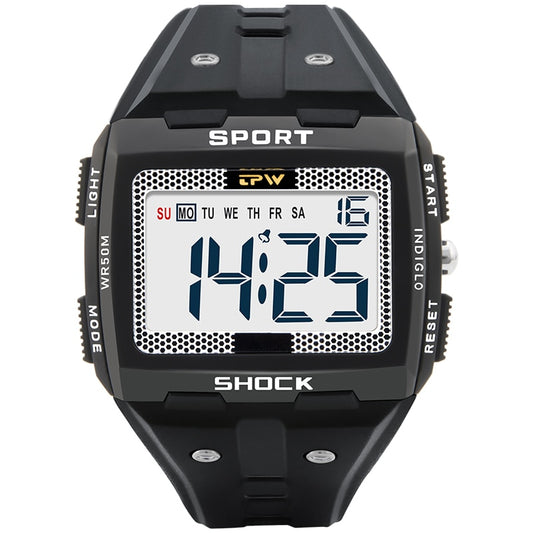 Big Numbers Men Sport Watch Digital Multifunction Alarm Chrono 5ATM Waterproof Back Light Square