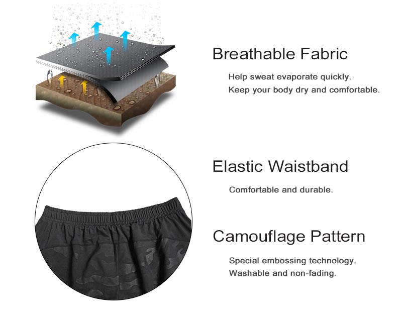 Running Shorts Men Quick Dry Sports Workout Jogging Fitness Training Gym Crossfit Casual Pants Camo Camouflage Pockets