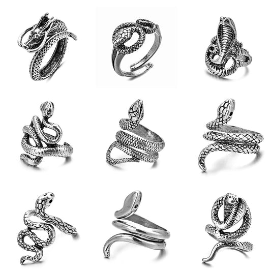 Retro Punk Snake Ring for Men Women Exaggerated Antique Siver Color Opening Adjustable Rings Anillo Hombre Bijoux