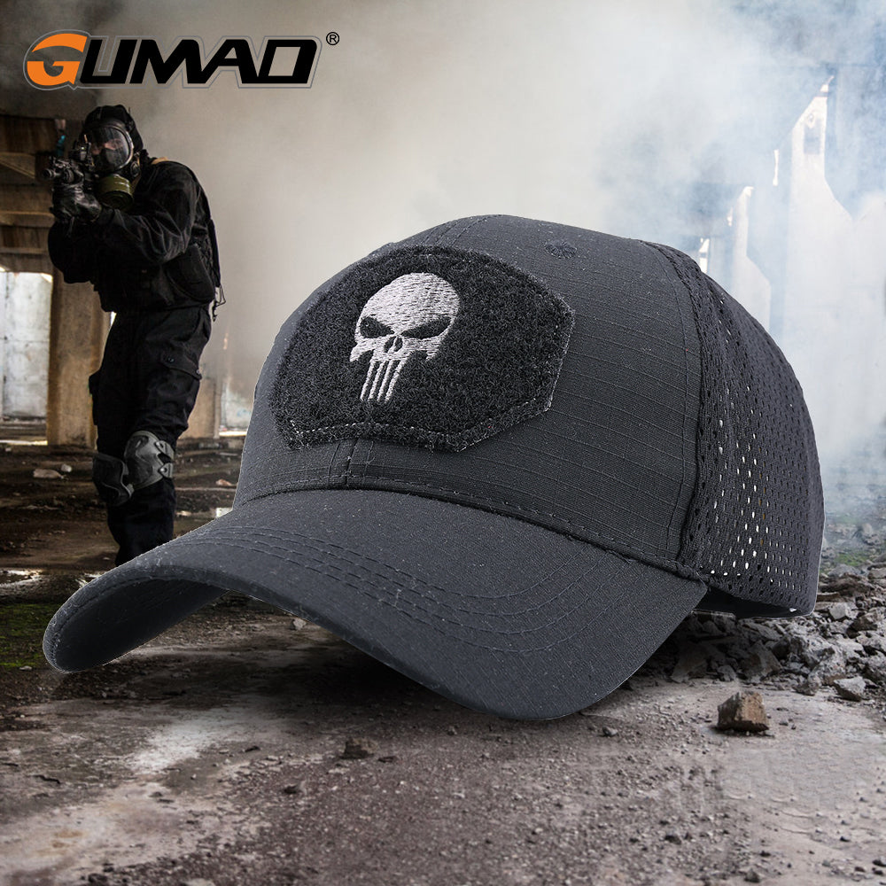 Skull Tactical Military Airsoft Cap Adjustable Breathable Sun Visor Trucker Hat Mesh Hunting Hiking Baseball Skeleton Snapback