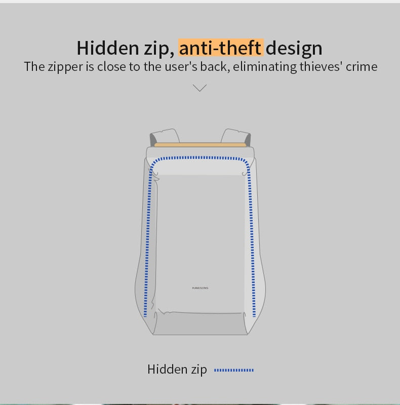 Kingsons 15.6'' new waterproof backpacks USB charging school bag anti-theft men and women backpack for laptop travelling mochila