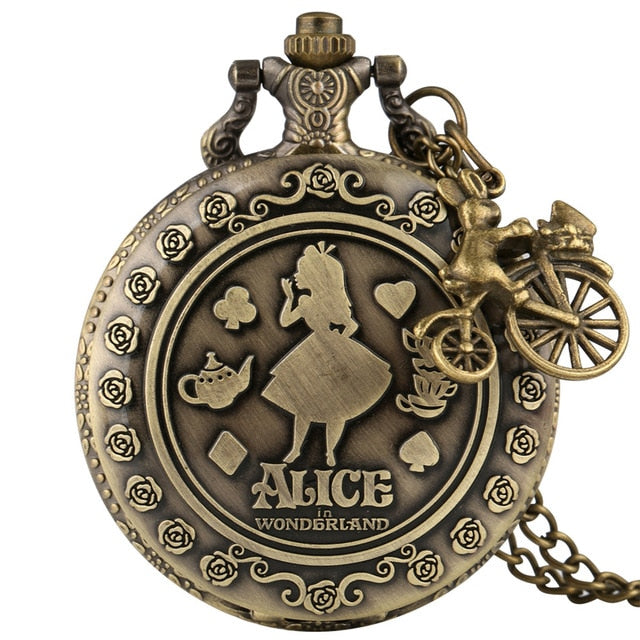 New Arrival Retro Alice in Wonderland Theme Bronze Quartz Pocket Watches Vintage Fob Watches Christmas Birthday Gift