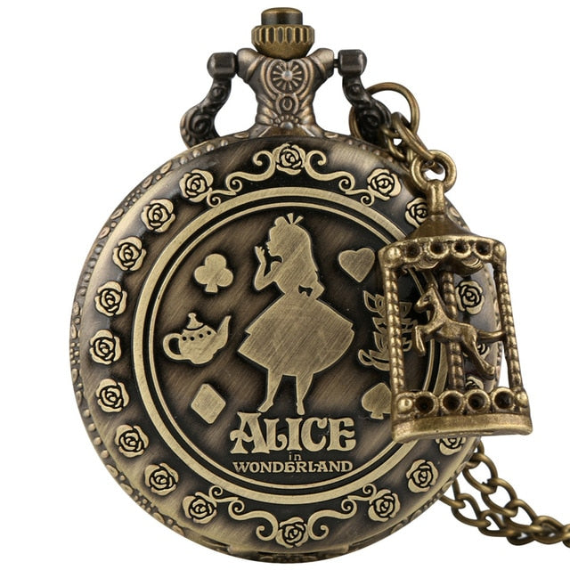 New Arrival Retro Alice in Wonderland Theme Bronze Quartz Pocket Watches Vintage Fob Watches Christmas Birthday Gift