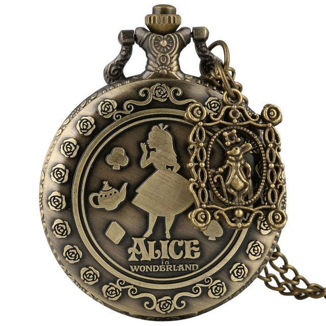 New Arrival Retro Alice in Wonderland Theme Bronze Quartz Pocket Watches Vintage Fob Watches Christmas Birthday Gift