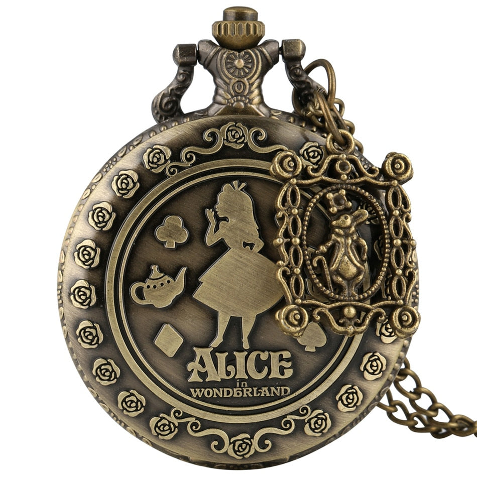 New Arrival Retro Alice in Wonderland Theme Bronze Quartz Pocket Watches Vintage Fob Watches Christmas Birthday Gift