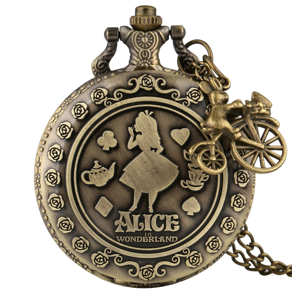 New Arrival Retro Alice in Wonderland Theme Bronze Quartz Pocket Watches Vintage Fob Watches Christmas Birthday Gift