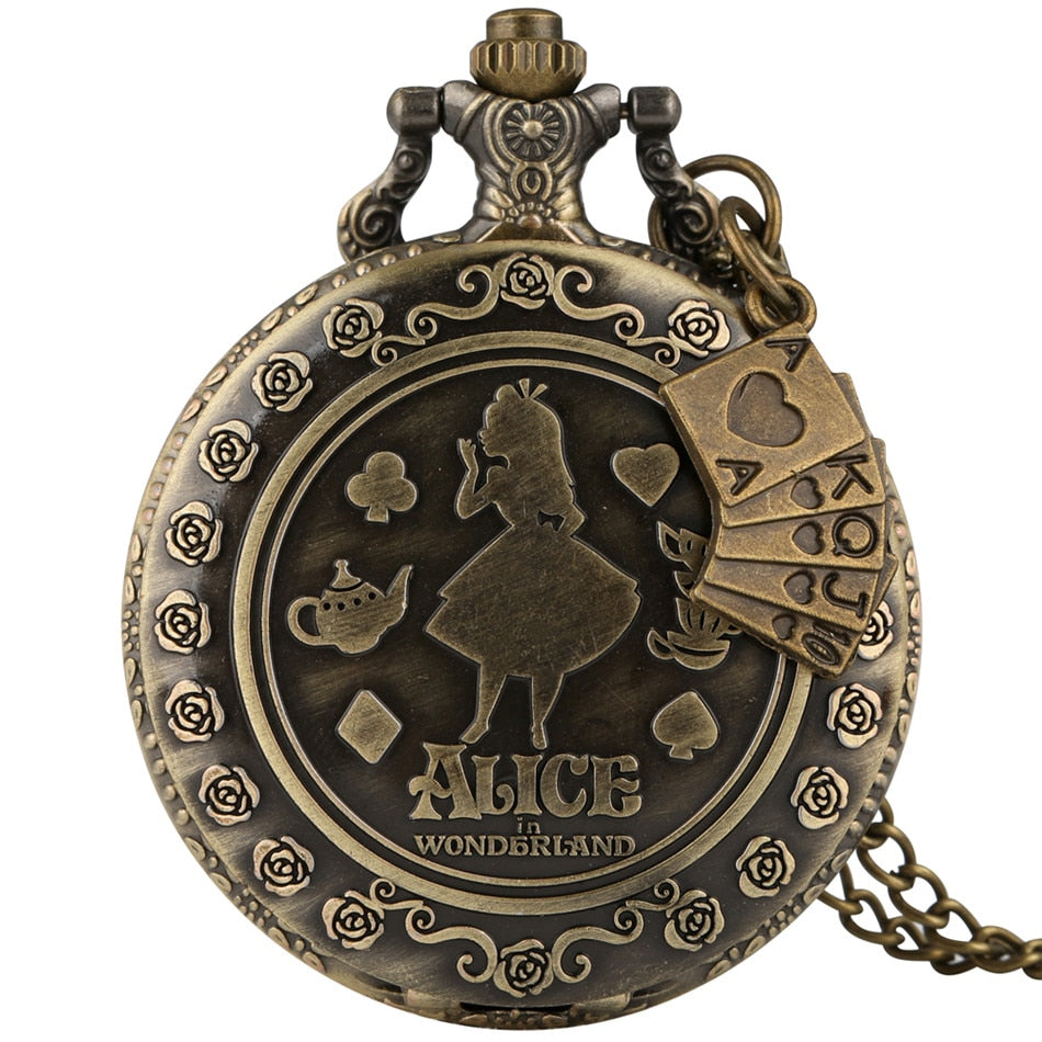 New Arrival Retro Alice in Wonderland Theme Bronze Quartz Pocket Watches Vintage Fob Watches Christmas Birthday Gift